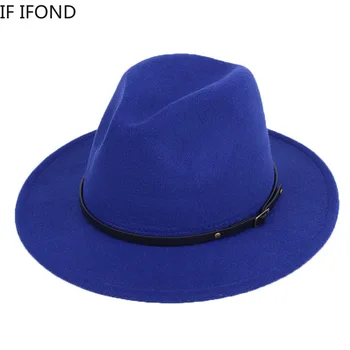 Lână Simțit Jazz Pălării Fedora Catarama Decor Femei Unisex Margine Largă Pălărie de Iarnă chapeau femme