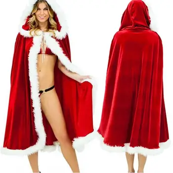 90-120-150cm Catifea Rosie cu Gluga Pelerina Mantie Sexy Santa Cosplay Crăciun Femei Costume de Carnaval Petrecere Clubwear