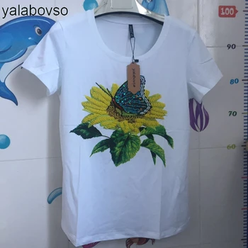 Mama Darurile lui Tees Doamna de Vara din Bumbac Tricouri Floarea-soarelui Manual Topuri Teuri O-Neck Bumbac de sex Feminin Subțire T-Shirt Pentru Femeie