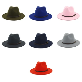 WELROG 2020 Fedora Pălărie Bărbați Femei Pălărie Jazz de Primăvară Pălărie Pălărie de Fetru de Lână Centura Fedora Margine Largă Pălărie Panama Moda Pălărie de Cowboy 16 Culori