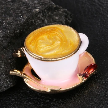 Moda Ceașcă De Cafea Lingura Forma De Disc Broșe Email Alb Culoare De Aur Brosa Ace Femei Barbati Haine Haina Accesorii