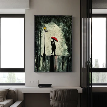 Arta abstractă Cuplu Ținându-se de Umbrele În Ploaie Panza Pictura Cuadros Postere de Imprimare Arta de Perete pentru Camera de zi Decor Acasă