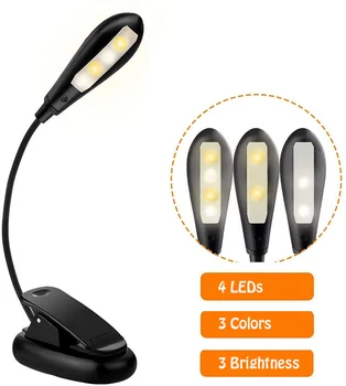 Portabil USB Reîncărcabilă 4 Led-uri de Lumină de Carte 3 Moduri de Iluminare Clip-On, Lampa de Citit MINI Flexibil Noptieră Lumini de Lectură