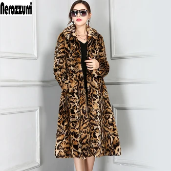 Nerazzurri Iarna Faux Blana Leopard Strat Cutat Val Fusta 2019 Noua Moda Femei Maneca Lunga Withstring Palton Plus Dimensiune 5XL
