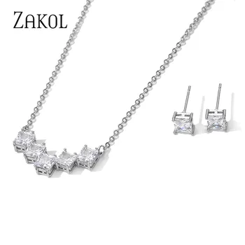ZAKOL Brand Eleganta Farmec Picătură de Apă AAA Zircon Cristal Cercei Colier Set Pentru Femei Populare Bijuterii de Mireasa Cadou