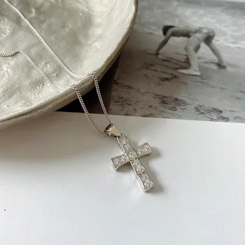 Amaiyllis Argint 925 Minimalist Cruce Colier de Zirconiu CZ Colier Chic Pandantive Pentru Femei Bijuterii