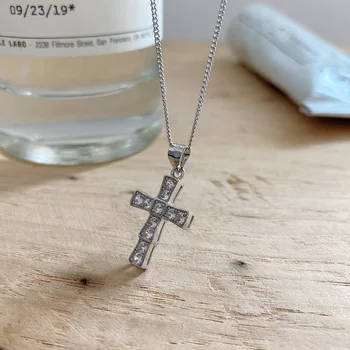 Amaiyllis Argint 925 Minimalist Cruce Colier de Zirconiu CZ Colier Chic Pandantive Pentru Femei Bijuterii