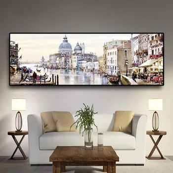 100x300cm Abstract Orașului Veneția de Apă Pictura in Ulei pe Panza Clădiri Cuadros Postere si Printuri de Arta de Perete pentru Camera de zi