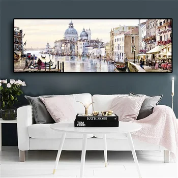 100x300cm Abstract Orașului Veneția de Apă Pictura in Ulei pe Panza Clădiri Cuadros Postere si Printuri de Arta de Perete pentru Camera de zi