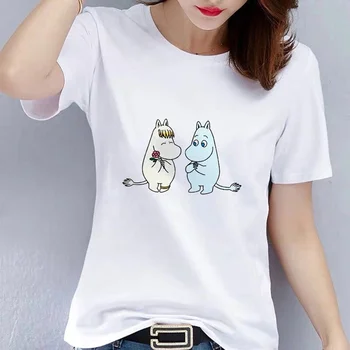 Femei Casual Ropa Mujer Kawaii Grafic T-shirt Plussize de Desene animate Amuzante Moomin Vara T-shirt-uri de Moda Destul de Topuri Albe Tees
