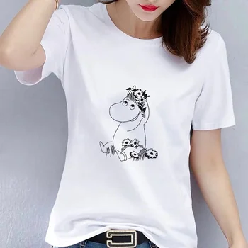 Femei Casual Ropa Mujer Kawaii Grafic T-shirt Plussize de Desene animate Amuzante Moomin Vara T-shirt-uri de Moda Destul de Topuri Albe Tees