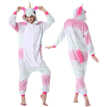 Adulți Flanel Kigurumi Unicorn body-uri pentru Femei Pijamale Animale Pisica Pijamale de Iarnă onesies Panda, Iepure, Lup Sleepwear Cosplay