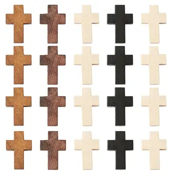100buc/cutie Cruce Farmece Pandantive din Lemn Vopsite în Culori Amestecate Pentru Bijuterii Brățară Colier Face
