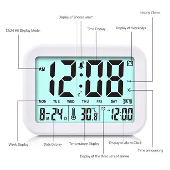 Digital Ceas Cu Alarmă Vorbesc Ceas Cu 3 Alarme Inteligente Opțional Zi De Alarma Noctilucent Și Funcție De Amânare Data Luna Și T