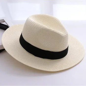 SUOGRY Brand de Pălării de Paie Pentru Femei Panama Pălărie Bej Alb Plaja Barbati Casual de Vara cu Boruri Largi Hawaiian Moda Pălărie de Soare