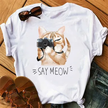 Luslos Nou Pisica Drăguț Câine Tricou Femei Casual Imprimare Tricou Harajuku Kawaii T-shirt de Vară Prieteni pentru Totdeauna Maneci Scurte Tee de sex Feminin