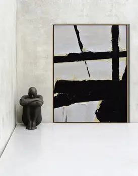 Alb negru Bej Minimalist Pictura pe Panza, Texturate Pictura Arta Abstractă, Living Modern Decor