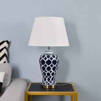 Jindezhen Ceramic Albastru Lampă de Masă în Stil American Retro Led Masă Lampă Pentru Dormitor, Pentru Camera de zi Lampă de Noptieră 38x64cm UE Plug