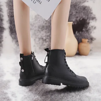 Moda Fermoar Plat Pantofi Femei cu Toc Platforma PU Cizme din Piele Dantela Sus Glezna Jason Martins Cizme Fete 35-40
