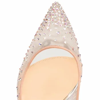 Arden Furtado noi 2019 primavara-vara tocuri de 12cm tocuri cui bling bling de cristal clar plasă de pompe petrecere de nunta pantofi de dimensiuni mari