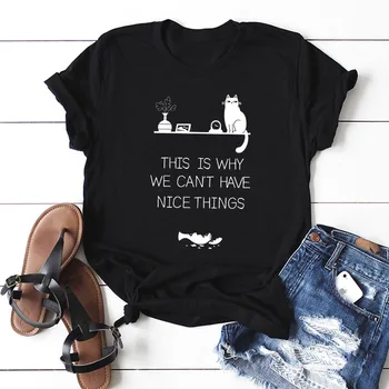 2020 Nou tricou Femei din Bumbac Cat Litere Imprimate Casual Moale Femei T Shirt O-Gat Maneci Scurte Femei Plus Dimensiune Top Tees