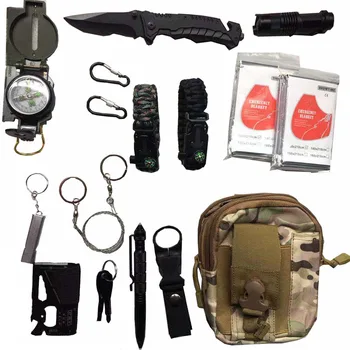 16 în 1 de Supraviețuire în aer liber Kit Set Camping Călătorie Multifuncțional de Prim Ajutor SOS EDC Provizii de Urgență Tactice pentru Pustie instrument