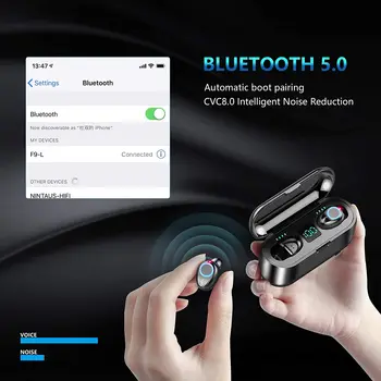 TWS Bluetooth 5.0 Căști 2000mAh de Încărcare Cutie HIFI Wireless Căști 9D Stereo Sport rezistent la apa Căști Căști Cu Microfon
