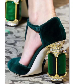 Pista Tocuri Inalte Femei Catifea De Lux Stras Diamant Bijuterie Pantofi Cu Toc Femei Pompe T-Curea Sandale Gladiator Pantofi Mary Jane