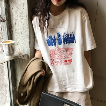YouGeMan Femei Îmbrăcăminte de Vară coreean Ulzzang Harajuku de Epocă Vechi T-shirt Femei Casual cu Maneci Scurte din Bumbac tricou Alb Topuri