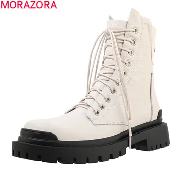 MORAZORA 2020 New sosire glezna cizme din piele confortabil doamnelor pantofi med tocuri rotund toe de iarnă cizme pentru femei