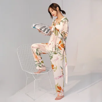 Moda Flori de Imprimare Lung Pijamale pentru Femei Elegante Pijamale Confortabile High-end Bumbac Imprimat Acasă Haine Femei Costum
