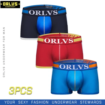 ORLVS 3PC/LOT Boxeri Noi de Bumbac Respirabil Bărbați Lenjerie intima Penis Moale Husă de Chiloți Sexy Lenjerie intima Boxeri pantaloni Scurți de sex Masculin Chilotei