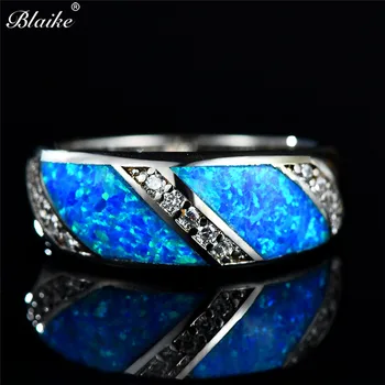 Blaike Moda Aur Alb Umplut Albastru/Alb Opal de Foc Inele Pentru Femei Mireasa Promit Dragoste inel de Bijuterii Cadouri