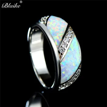 Blaike Moda Aur Alb Umplut Albastru/Alb Opal de Foc Inele Pentru Femei Mireasa Promit Dragoste inel de Bijuterii Cadouri