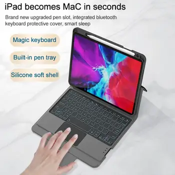Tastatura Bluetooth din Piele de Caz pentru iPad Pro 11 inch 2020 cu Pix Slot & Touchpad & 7-culoare Iluminare din spate 2018 CM-11D Material TPU