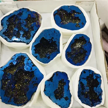 Naturale Agat Geode Albastru Inchis Drusy Cuarț Prin Galvanizare Cluster De Cristal Puncte Brazilian Minerale-Specimen De Decor Petrecere