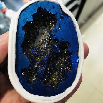Naturale Agat Geode Albastru Inchis Drusy Cuarț Prin Galvanizare Cluster De Cristal Puncte Brazilian Minerale-Specimen De Decor Petrecere