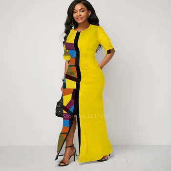 Africa De Moda Dashiki Imprimare Patchwork Rochie Femei Haine De Buzunar Doamnelor Bazin Nigerian Ankara Rochie Split Robă Lungă Plus Dimensiune