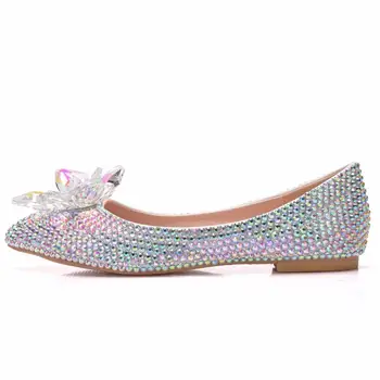 BaoYaFang 2020 Nou Sosiți de Argint Crystal AB Nunta Plat a Subliniat Toe Doamnelor Rochie de Petrecere Pantofi Femeie de performanță Dimensiuni Mari, Plate