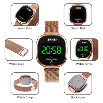 Lux Simplu cu LED-uri Ceasuri de Femei de Moda, Ecran Tactil SKMEI Brand din Oțel Inoxidabil Plasă Digital Bărbați Ceasuri de mana montre homme