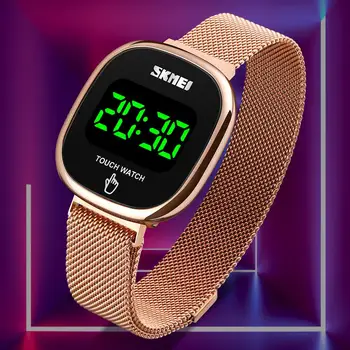 Lux Simplu cu LED-uri Ceasuri de Femei de Moda, Ecran Tactil SKMEI Brand din Oțel Inoxidabil Plasă Digital Bărbați Ceasuri de mana montre homme