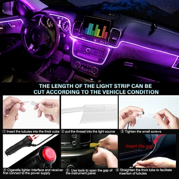 Bluetooth Auto Flexibil Lămpi Auto Atmosferă de Lumină Ambientală de Interior Decor Aplicație de Control de Sunet Wireless RGB Neon cu Led-uri Benzi