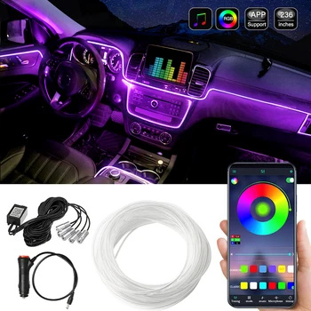 Bluetooth Auto Flexibil Lămpi Auto Atmosferă de Lumină Ambientală de Interior Decor Aplicație de Control de Sunet Wireless RGB Neon cu Led-uri Benzi