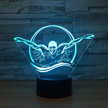 Rece Înot Oameni 3D LED Lumina de Noapte Lumina de Interior 7 Culori Schimbătoare de Control cu Senzor Tactil USB Lampă de Masă Cadou pentru Prieteni