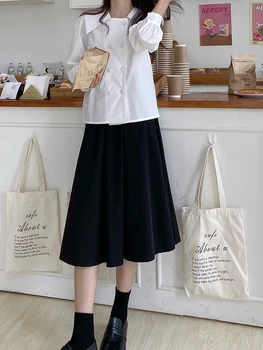 Coreea style femei fusta lunga faldas fuste midi vintage faldas coreanas jupe longue femme saias larga jupe taille haute alb