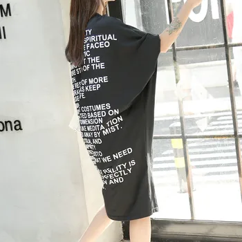 Vefadisa Alb Negru Scrisoare de Imprimare Femei Rochie de Vară 2021 Scurt Mânecă Rochie Batwing Maneca Femei T Shirt Rochie Casual AL467