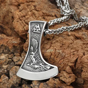 Nordic viking rune odin raven și lupul din oțel inoxidabil amuleta pandantiv colier