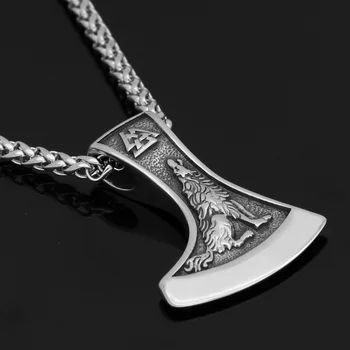 Nordic viking rune odin raven și lupul din oțel inoxidabil amuleta pandantiv colier