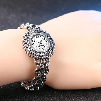 Kinel de Moda de Epocă Argint Tibetan Cuarț Ceas de mână pentru Femei Bratara Ceasuri de Lux Rochie Doamnă Ceasuri de Cristal Bijuterii Cadouri
