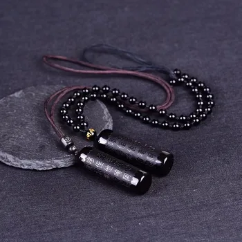 Obsidian negru Meditație Colier Pandantiv cu Lanț de Bijuterii pentru Bărbați Bijuterii pentru Femei Bijuterii Jad